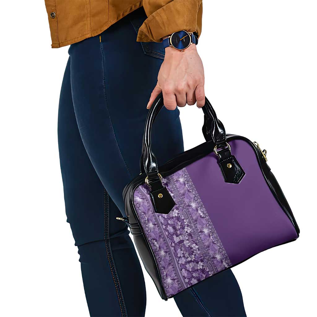 Hawaiian Tribal Elements Hibiscus Shoulder Handbag Purple Pattern - Polynesian Pride