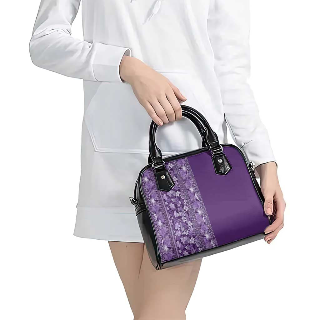Hawaiian Tribal Elements Hibiscus Shoulder Handbag Purple Pattern - Polynesian Pride
