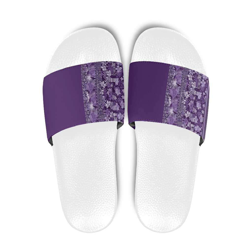 Hawaiian Tribal Elements Hibiscus Slide Sandals Purple Pattern - Polynesian Pride