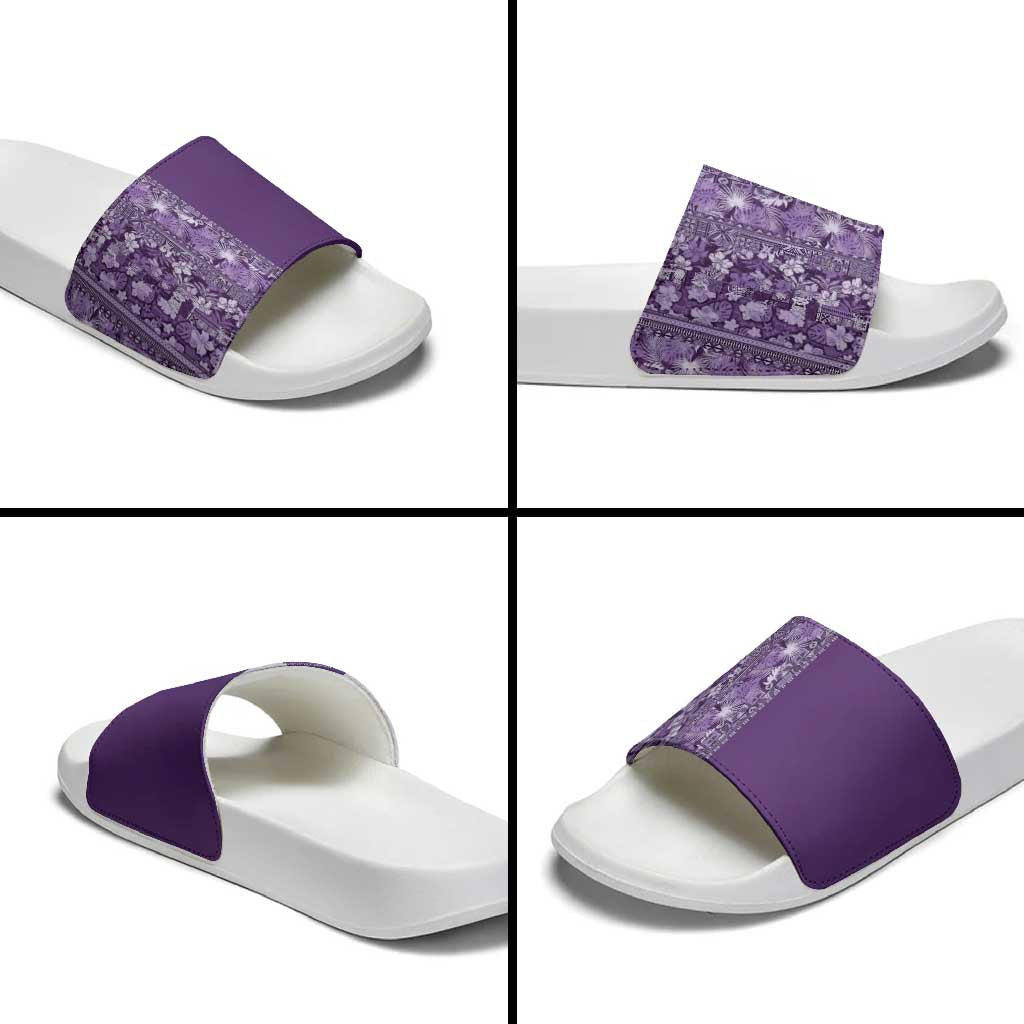 Hawaiian Tribal Elements Hibiscus Slide Sandals Purple Pattern - Polynesian Pride