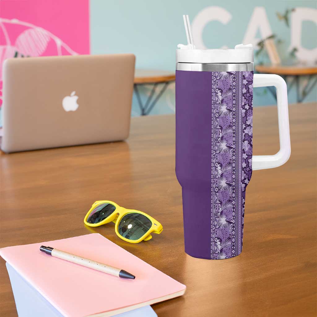 Hawaiian Tribal Elements Hibiscus Tumbler With Handle Purple Pattern - Polynesian Pride