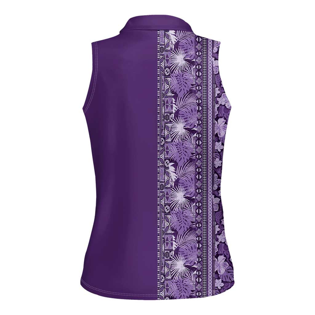 Hawaiian Tribal Elements Hibiscus Women Sleeveless Polo Shirt Purple Pattern - Polynesian Pride
