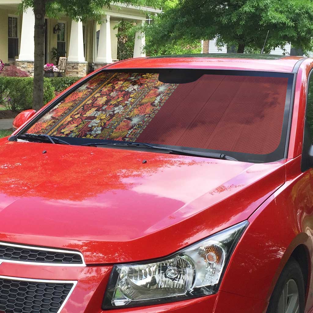 Hawaiian Tribal Elements Hibiscus Auto Sun Shade Red Pattern - Polynesian Pride