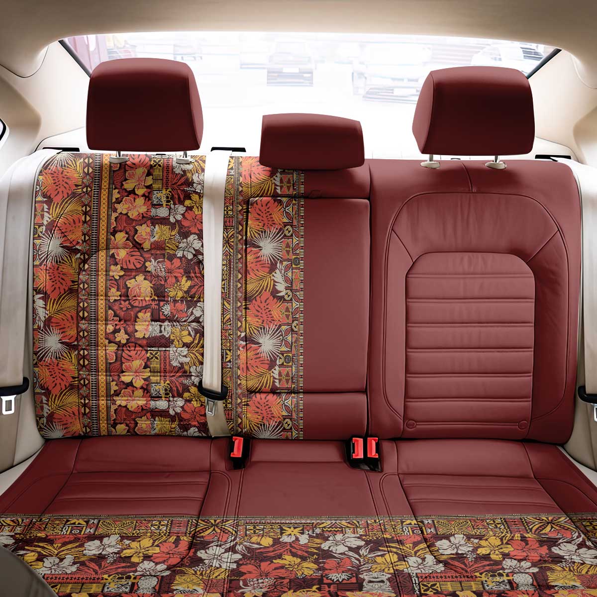 Hawaiian Tribal Elements Hibiscus Back Car Seat Cover Red Pattern - Polynesian Pride