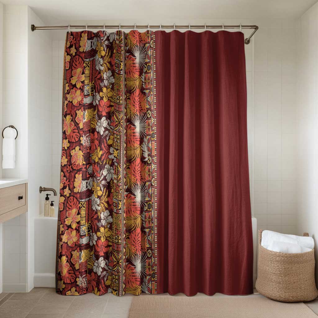 Hawaiian Tribal Elements Hibiscus Bathroom Set Red Pattern - Polynesian Pride