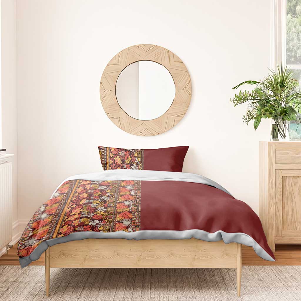 Hawaiian Tribal Elements Hibiscus Bedding Set Red Pattern - Polynesian Pride