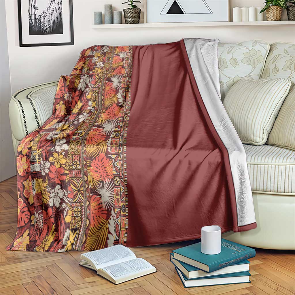 Hawaiian Tribal Elements Hibiscus Blanket Red Pattern - Polynesian Pride