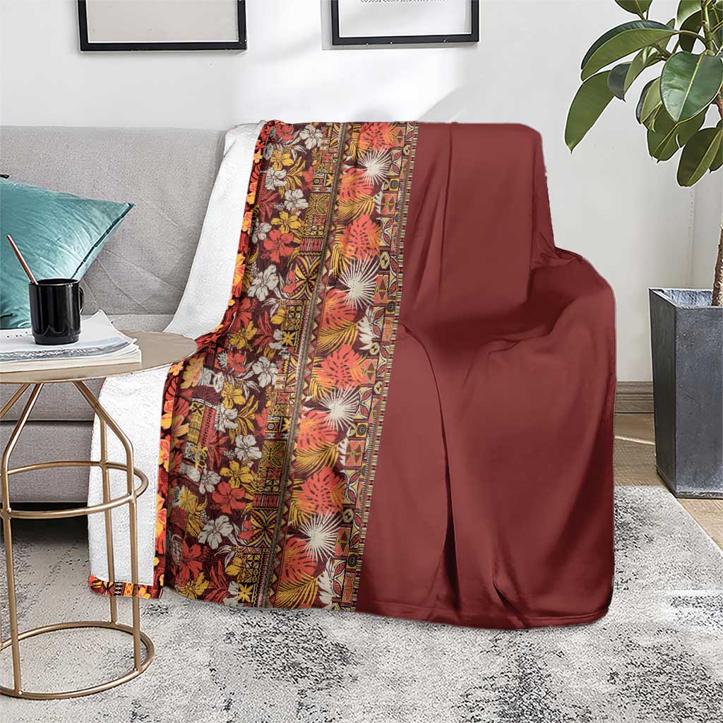 Hawaiian Tribal Elements Hibiscus Blanket Red Pattern - Polynesian Pride