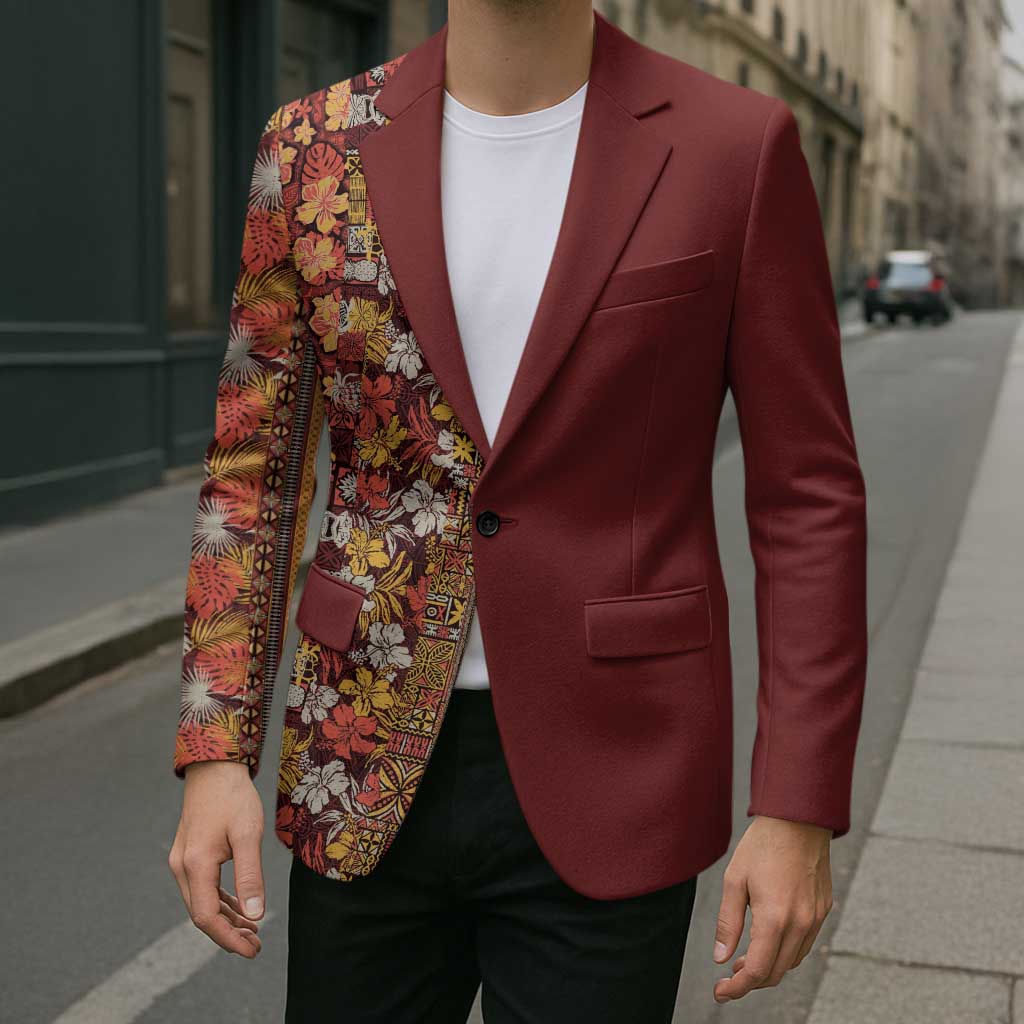 Hawaiian Tribal Elements Hibiscus Blazer Red Pattern - Polynesian Pride