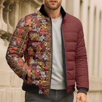 Hawaiian Tribal Elements Hibiscus Bomber Puffer Jacket Red Pattern - Polynesian Pride