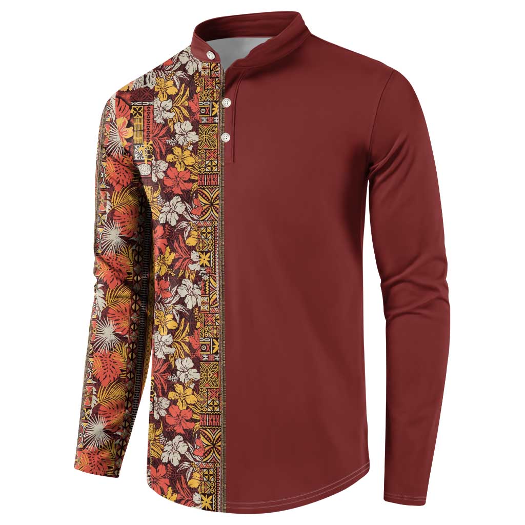 Hawaiian Tribal Elements Hibiscus Button Sweatshirt Red Pattern - Polynesian Pride