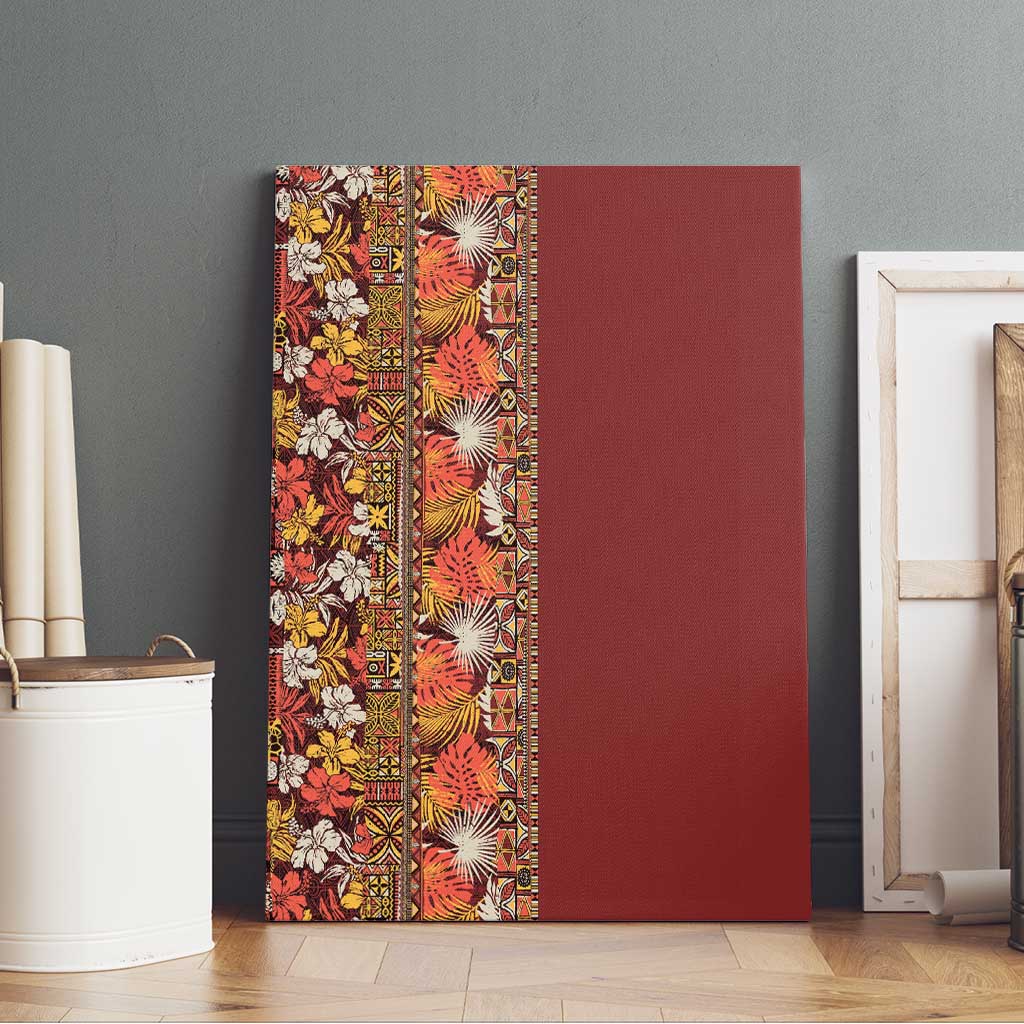 Hawaiian Tribal Elements Hibiscus Canvas Wall Art Red Pattern - Polynesian Pride