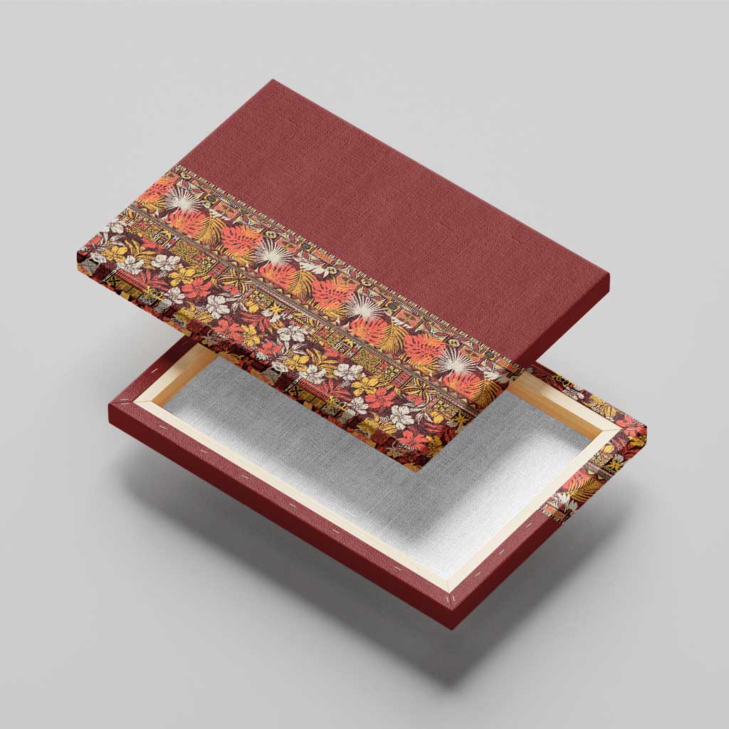 Hawaiian Tribal Elements Hibiscus Canvas Wall Art Red Pattern - Polynesian Pride