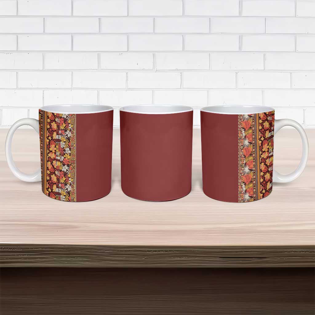 Hawaiian Tribal Elements Hibiscus Ceramic Mug Red Pattern - Polynesian Pride
