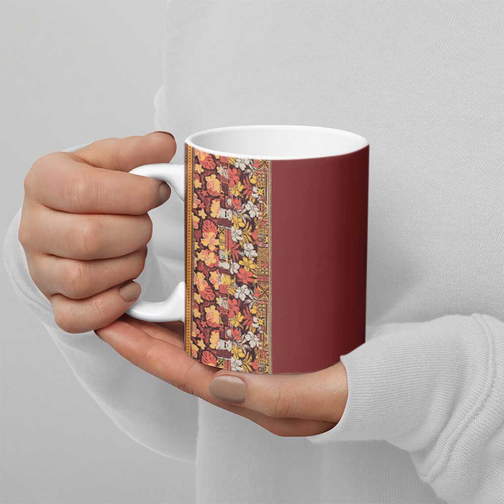 Hawaiian Tribal Elements Hibiscus Ceramic Mug Red Pattern - Polynesian Pride