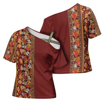 Hawaiian Tribal Elements Hibiscus Cross Shoulder Shirt Red Pattern - Polynesian Pride