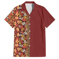 Hawaiian Tribal Elements Hibiscus Family Matching Long Sleeve Bodycon Dress and Hawaiian Shirt Red Pattern - Polynesian Pride