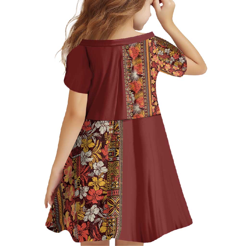 Hawaiian Tribal Elements Hibiscus Family Matching Mermaid Dress and Hawaiian Shirt Red Pattern - Polynesian Pride