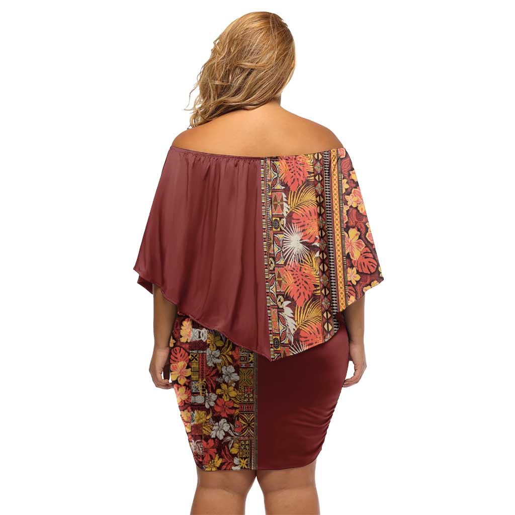 Hawaiian Tribal Elements Hibiscus Family Matching Off Shoulder Short Dress and Hawaiian Shirt Red Pattern - Polynesian Pride