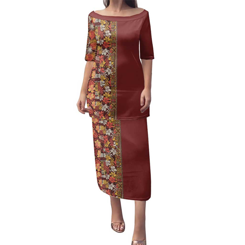 Hawaiian Tribal Elements Hibiscus Family Matching Puletasi and Hawaiian Shirt Red Pattern - Polynesian Pride