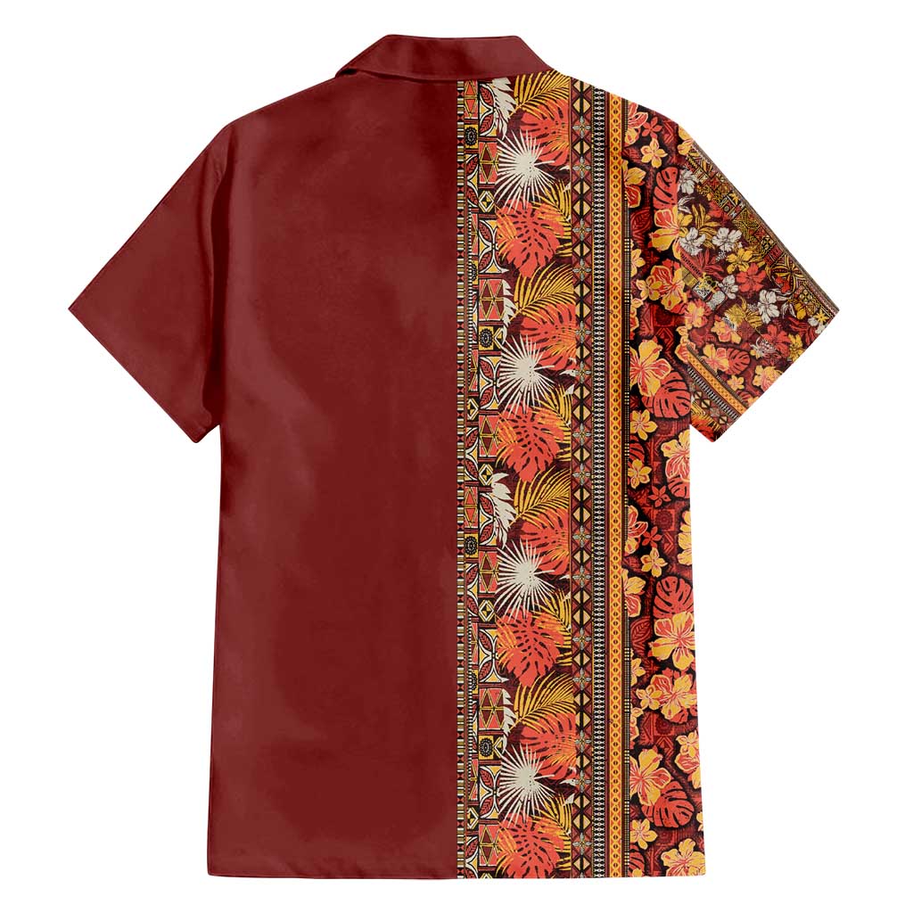 Hawaiian Tribal Elements Hibiscus Family Matching Summer Maxi Dress and Hawaiian Shirt Red Pattern - Polynesian Pride