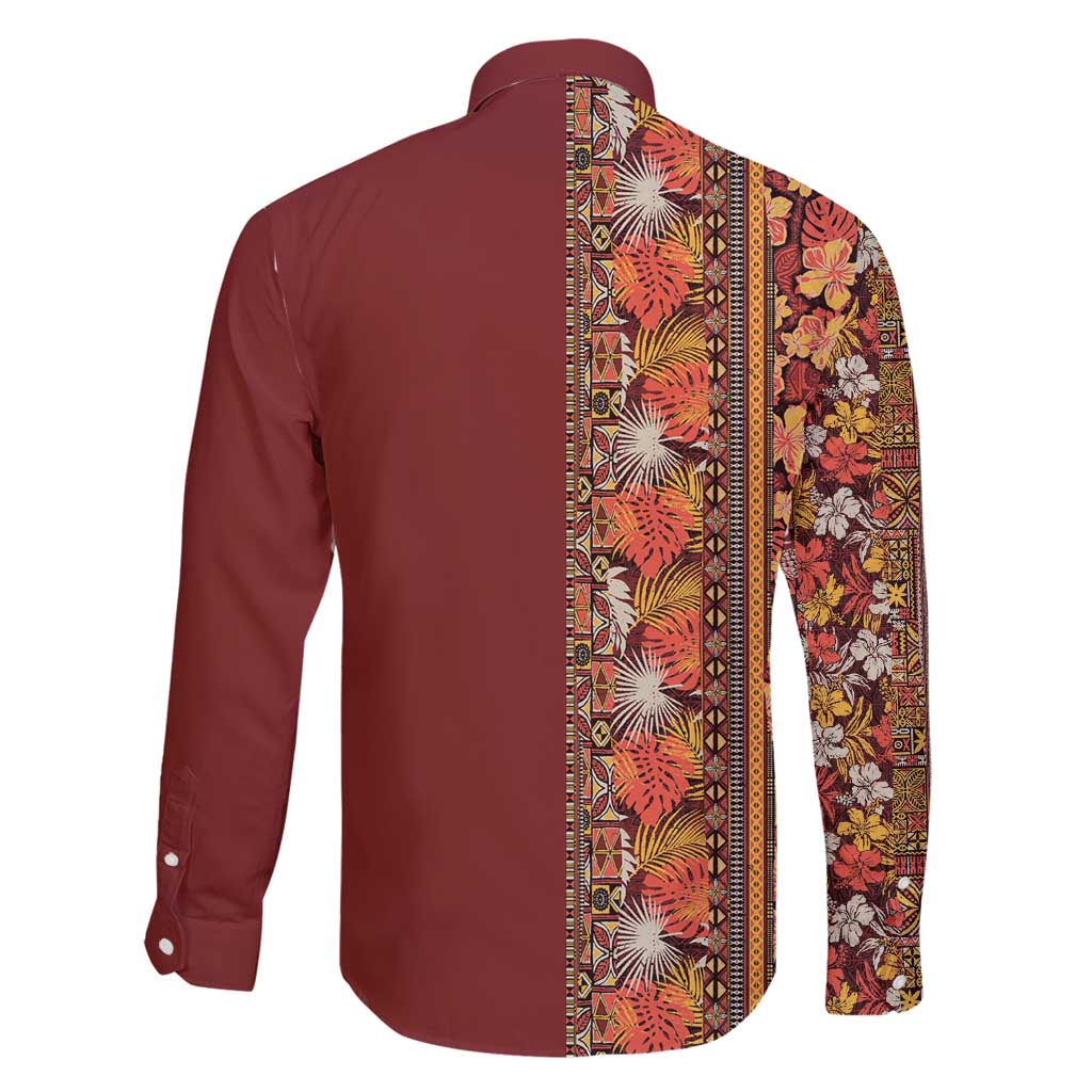 Hawaiian Tribal Elements Hibiscus Family Matching Summer Maxi Dress and Hawaiian Shirt Red Pattern - Polynesian Pride