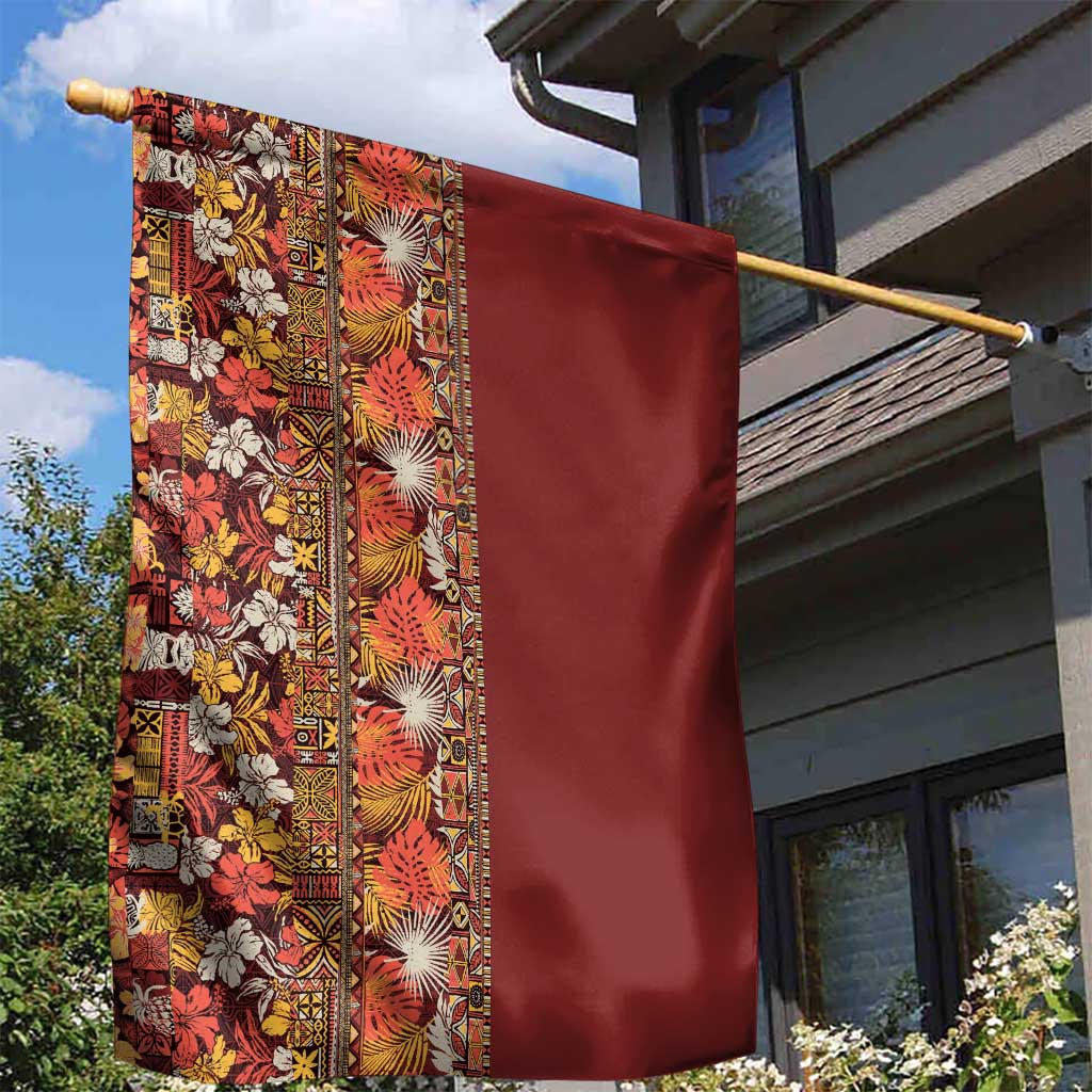 Hawaiian Tribal Elements Hibiscus Garden Flag Red Pattern - Polynesian Pride