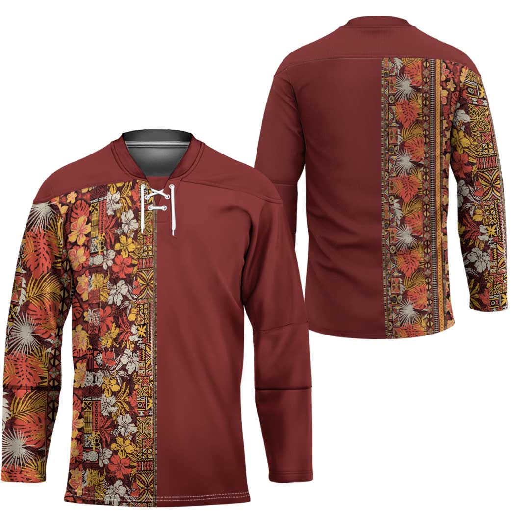 Hawaiian Tribal Elements Hibiscus Hockey Jersey Red Pattern - Polynesian Pride