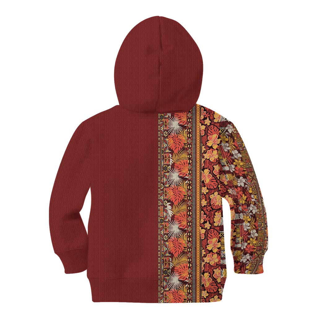 Hawaiian Tribal Elements Hibiscus Kid Hoodie Red Pattern - Polynesian Pride
