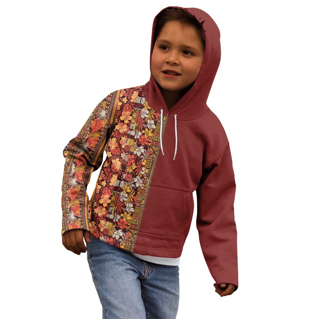Hawaiian Tribal Elements Hibiscus Kid Hoodie Red Pattern - Polynesian Pride