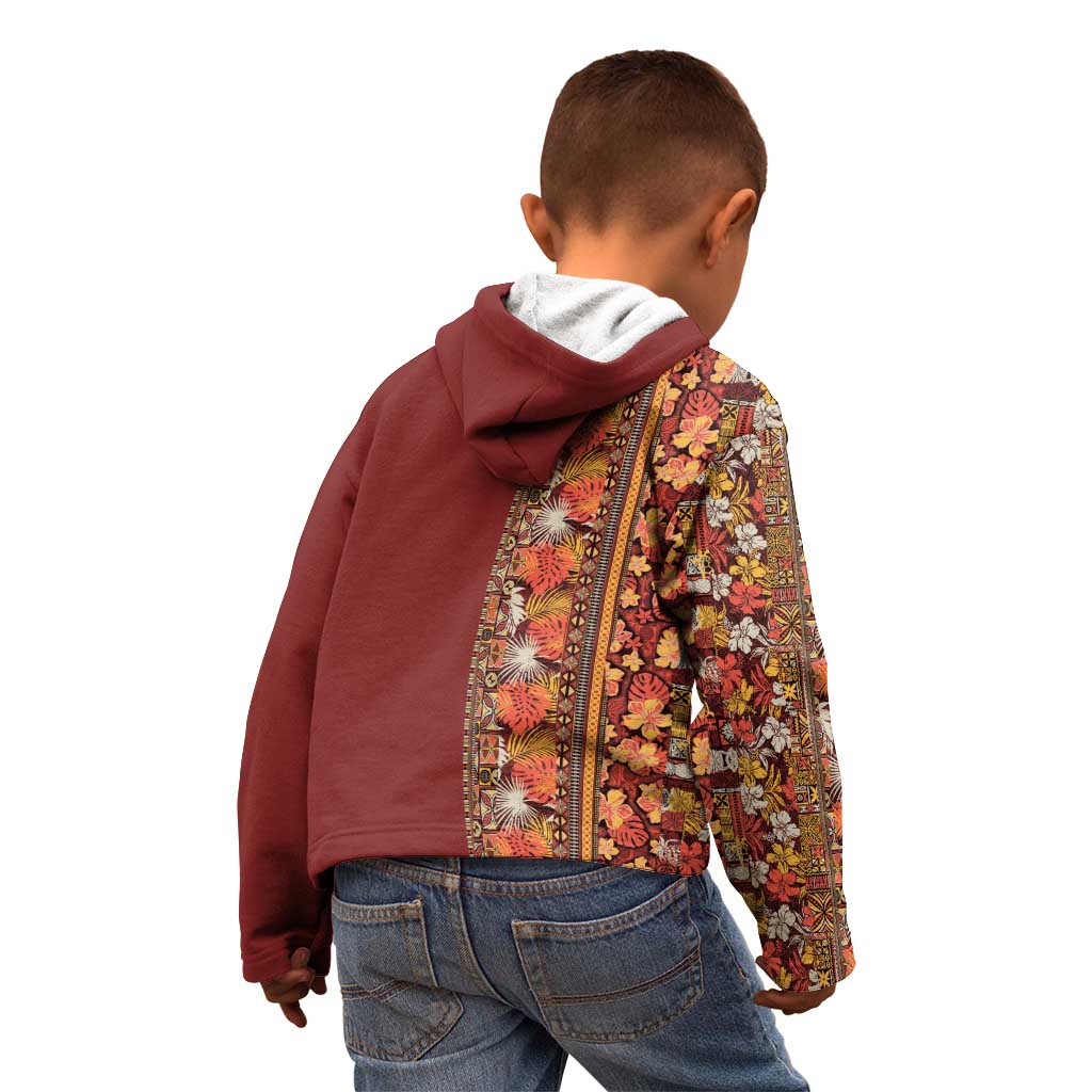 Hawaiian Tribal Elements Hibiscus Kid Hoodie Red Pattern - Polynesian Pride