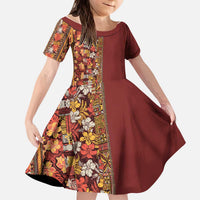 Hawaiian Tribal Elements Hibiscus Kid Short Sleeve Dress Red Pattern - Polynesian Pride