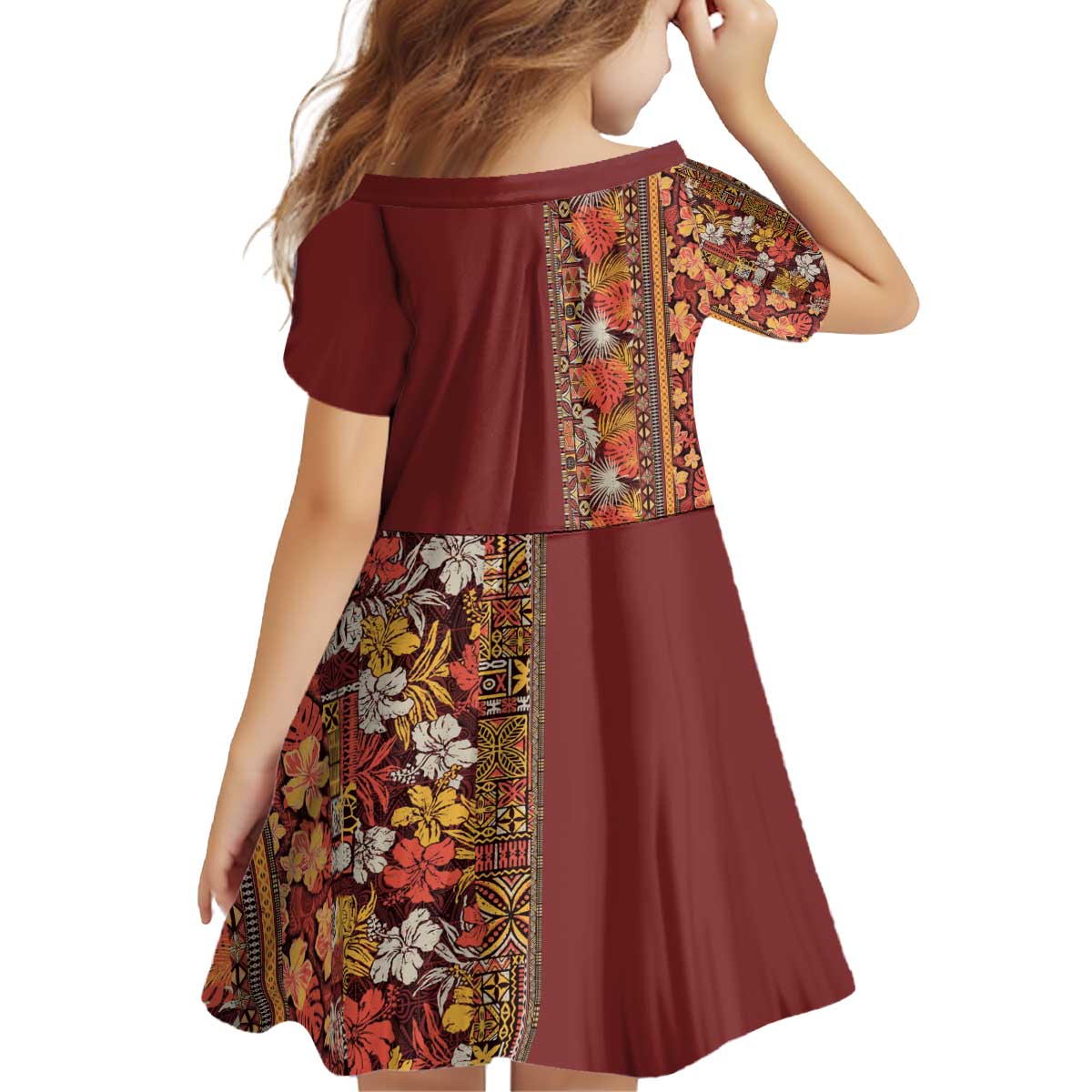 Hawaiian Tribal Elements Hibiscus Kid Short Sleeve Dress Red Pattern - Polynesian Pride
