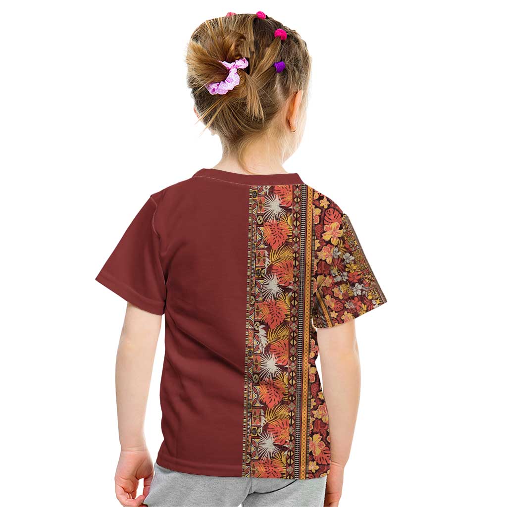 Hawaiian Tribal Elements Hibiscus Kid T Shirt Red Pattern - Polynesian Pride