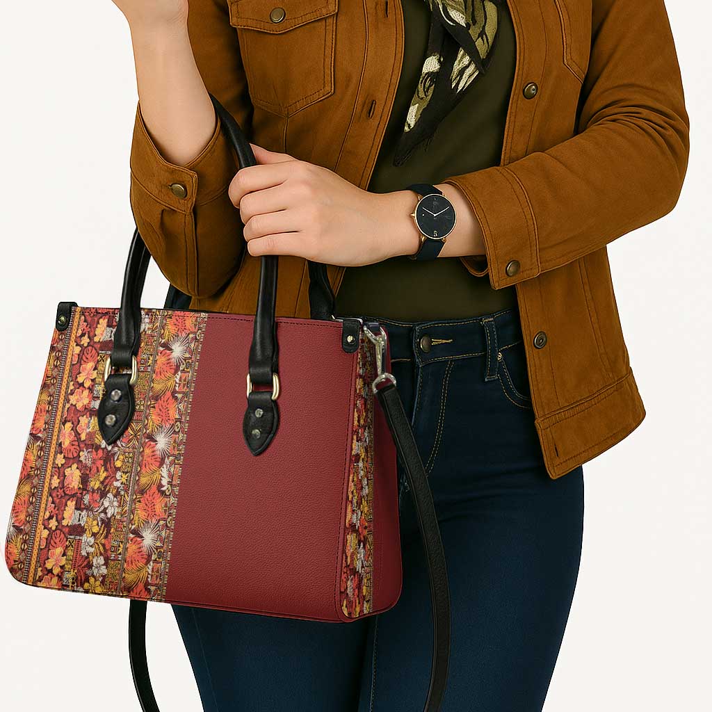 Hawaiian Tribal Elements Hibiscus Leather Bag Red Pattern - Polynesian Pride