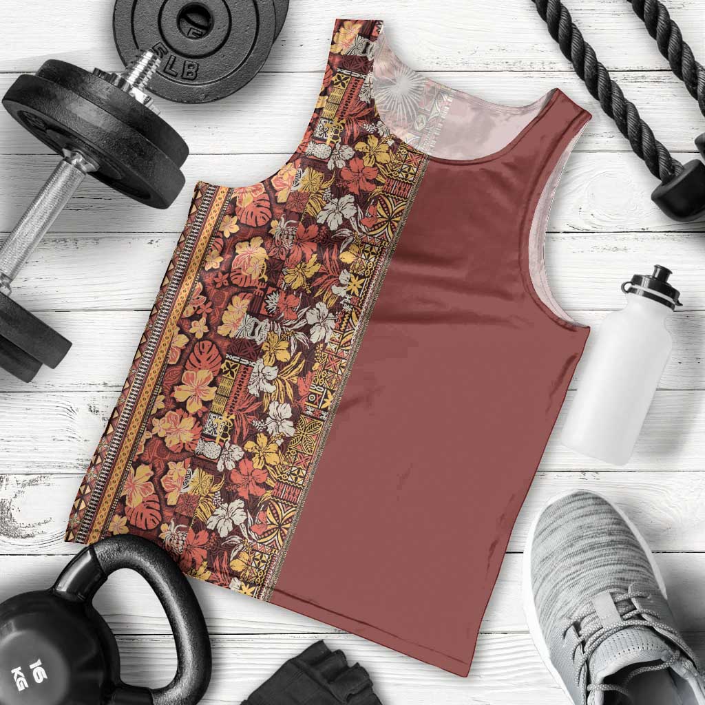 Hawaiian Tribal Elements Hibiscus Men Tank Top Red Pattern - Polynesian Pride