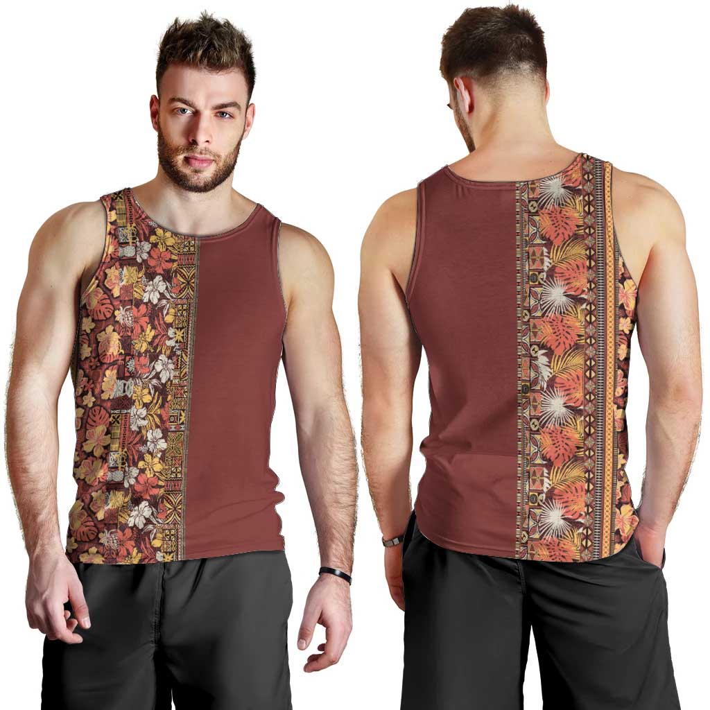 Hawaiian Tribal Elements Hibiscus Men Tank Top Red Pattern - Polynesian Pride