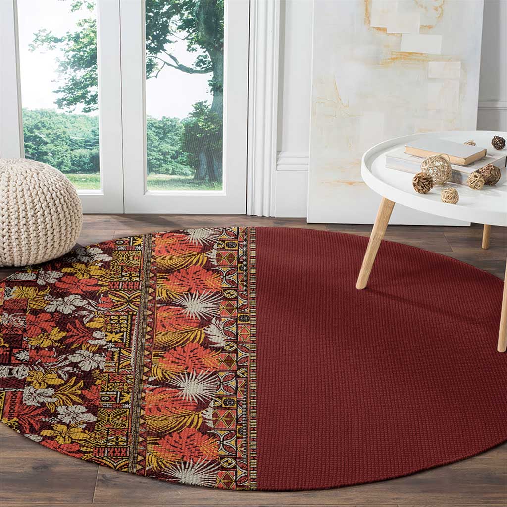 Hawaiian Tribal Elements Hibiscus Round Carpet Red Pattern - Polynesian Pride