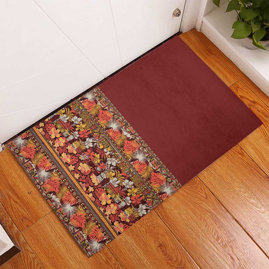 Hawaiian Tribal Elements Hibiscus Rubber Doormat Red Pattern - Polynesian Pride