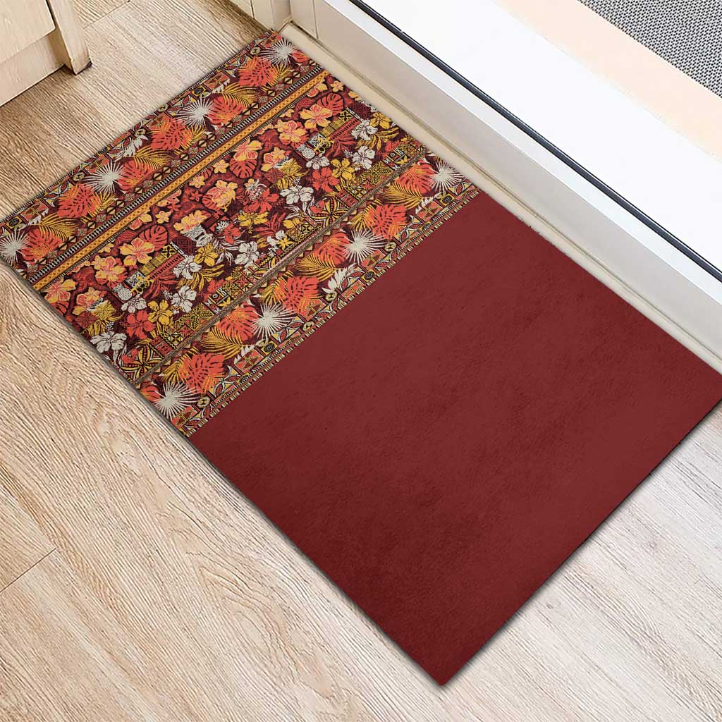 Hawaiian Tribal Elements Hibiscus Rubber Doormat Red Pattern - Polynesian Pride