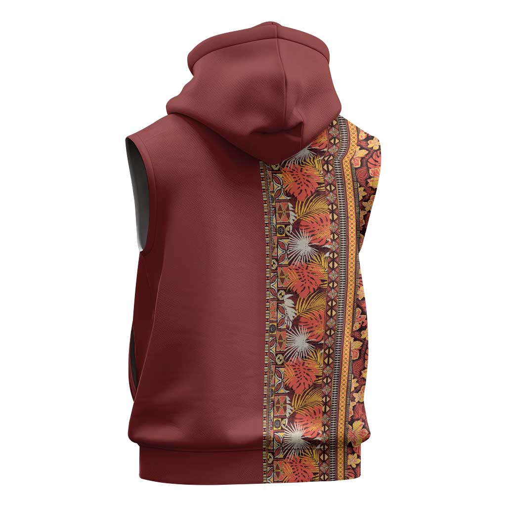 Hawaiian Tribal Elements Hibiscus Sleeveless Zip Hoodie Red Pattern - Polynesian Pride