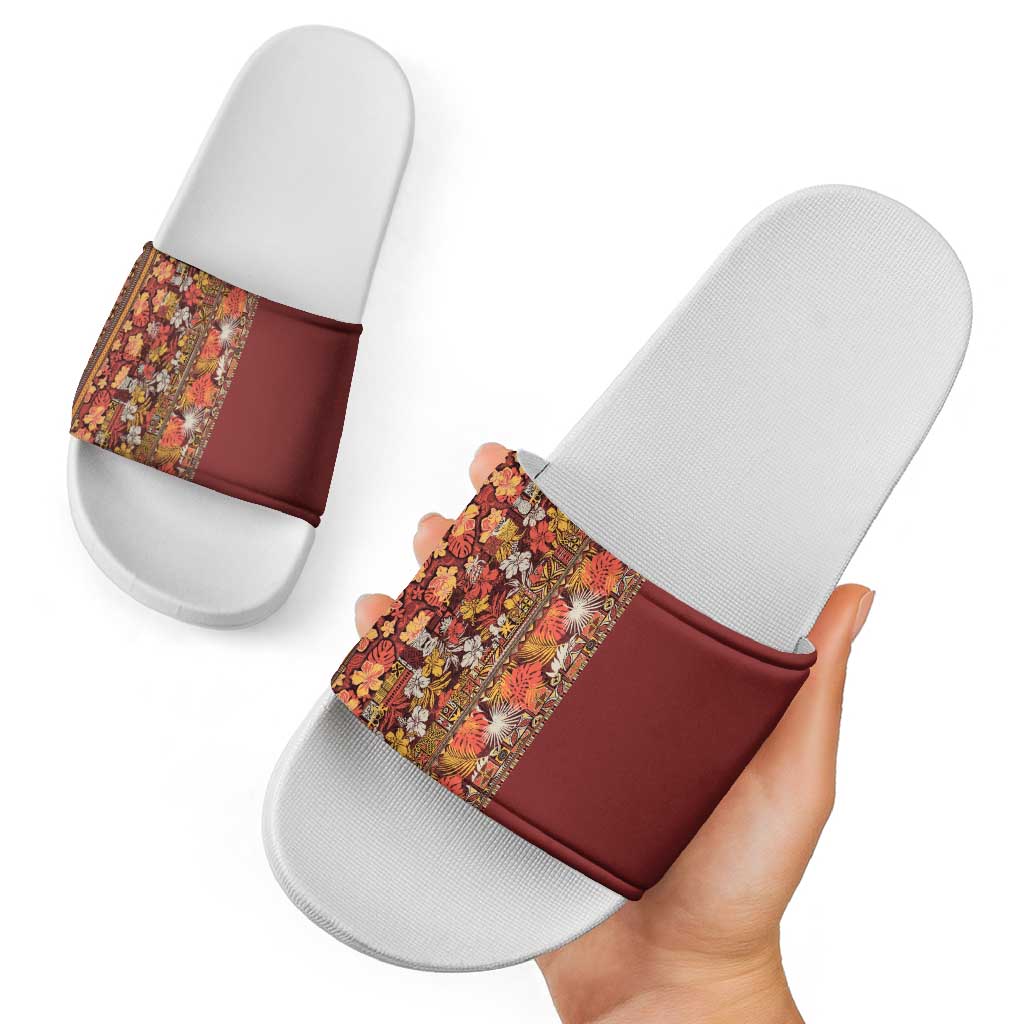 Hawaiian Tribal Elements Hibiscus Slide Sandals Red Pattern - Polynesian Pride