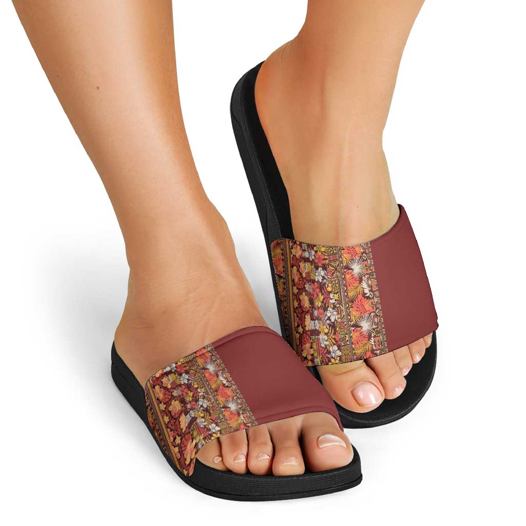 Hawaiian Tribal Elements Hibiscus Slide Sandals Red Pattern - Polynesian Pride