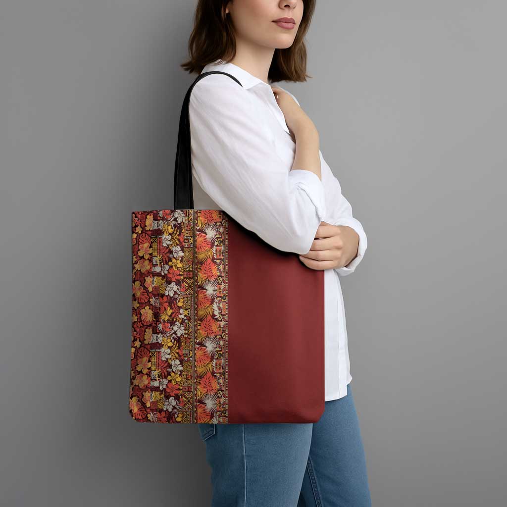 Hawaiian Tribal Elements Hibiscus Tote Bag Red Pattern - Polynesian Pride
