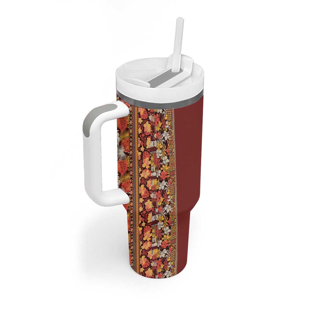 Hawaiian Tribal Elements Hibiscus Tumbler With Handle Red Pattern - Polynesian Pride