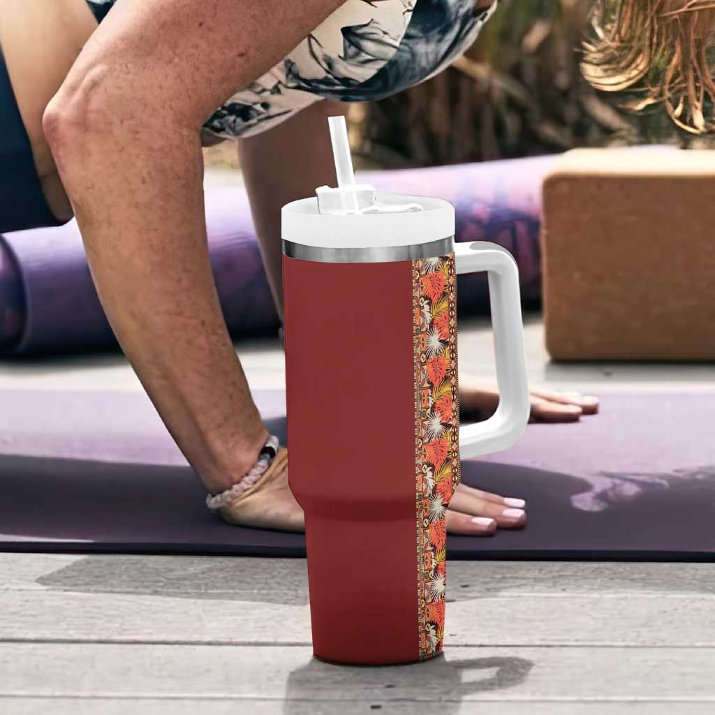 Hawaiian Tribal Elements Hibiscus Tumbler With Handle Red Pattern - Polynesian Pride