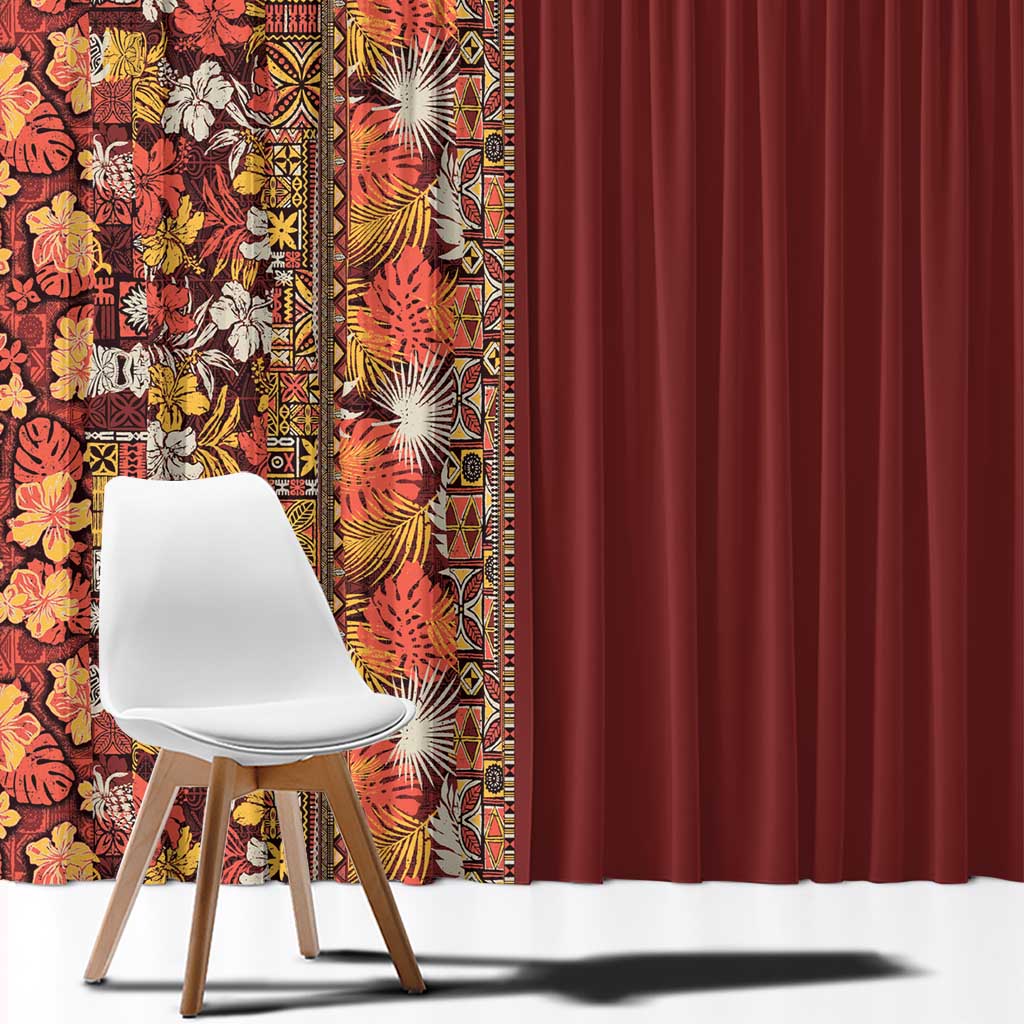 Hawaiian Tribal Elements Hibiscus Window Curtain Red Pattern - Polynesian Pride