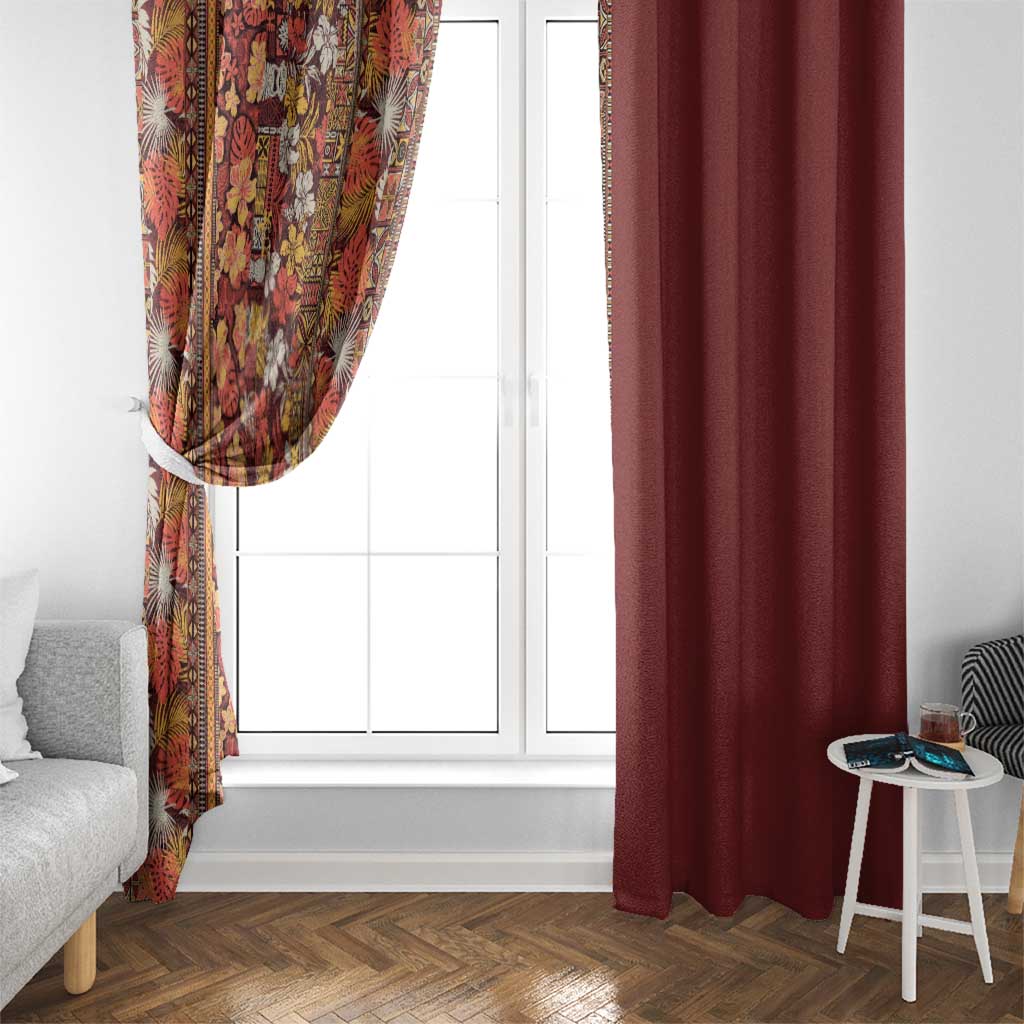 Hawaiian Tribal Elements Hibiscus Window Curtain Red Pattern - Polynesian Pride