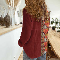 Hawaiian Tribal Elements Hibiscus Women Casual Shirt Red Pattern - Polynesian Pride