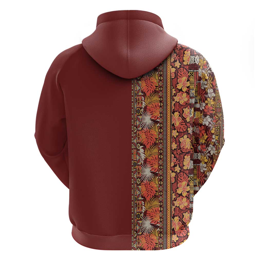 Hawaiian Tribal Elements Hibiscus Zip Hoodie Red Pattern - Polynesian Pride